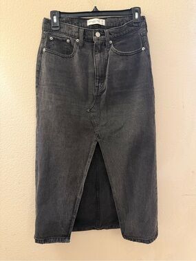 Abercrombie & Fit High-Waist Black Denim Midi Skirt with Front Slit